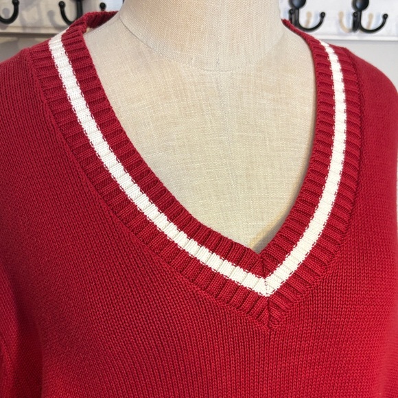 Hudson North Cotton V-Neck Sweater in Red with White Trim NWT Size XXL - Picture 3 of 9